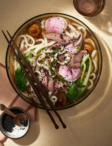 beef udon noodle soup bokchoy cookbook photography