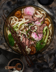 udon noodle soup, noodles, japanese food, editorial food photography