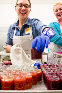 blue chair jam making class women making jam