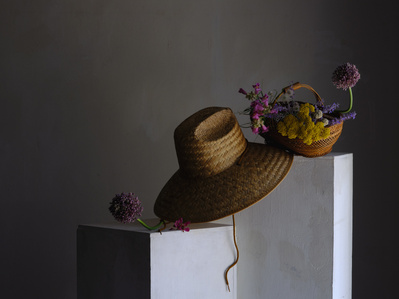 still life, straw hat, product photography, fashion photography, desert flowers