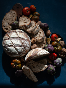 bread, sourdough, artichokes, walnut, tomato