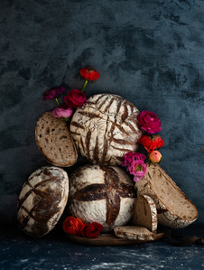 sourdough bread flowers still life