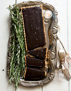 chocolate raspberry pie tart with forks