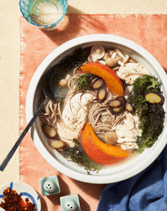 chicken soup, chili oil, food photography, gif