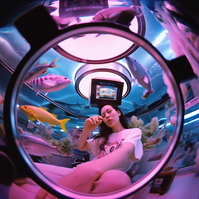 Photography made with AI of woman in aquarium