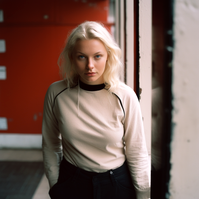 Portrait photograph of blonde woman generated by artificial intelligence