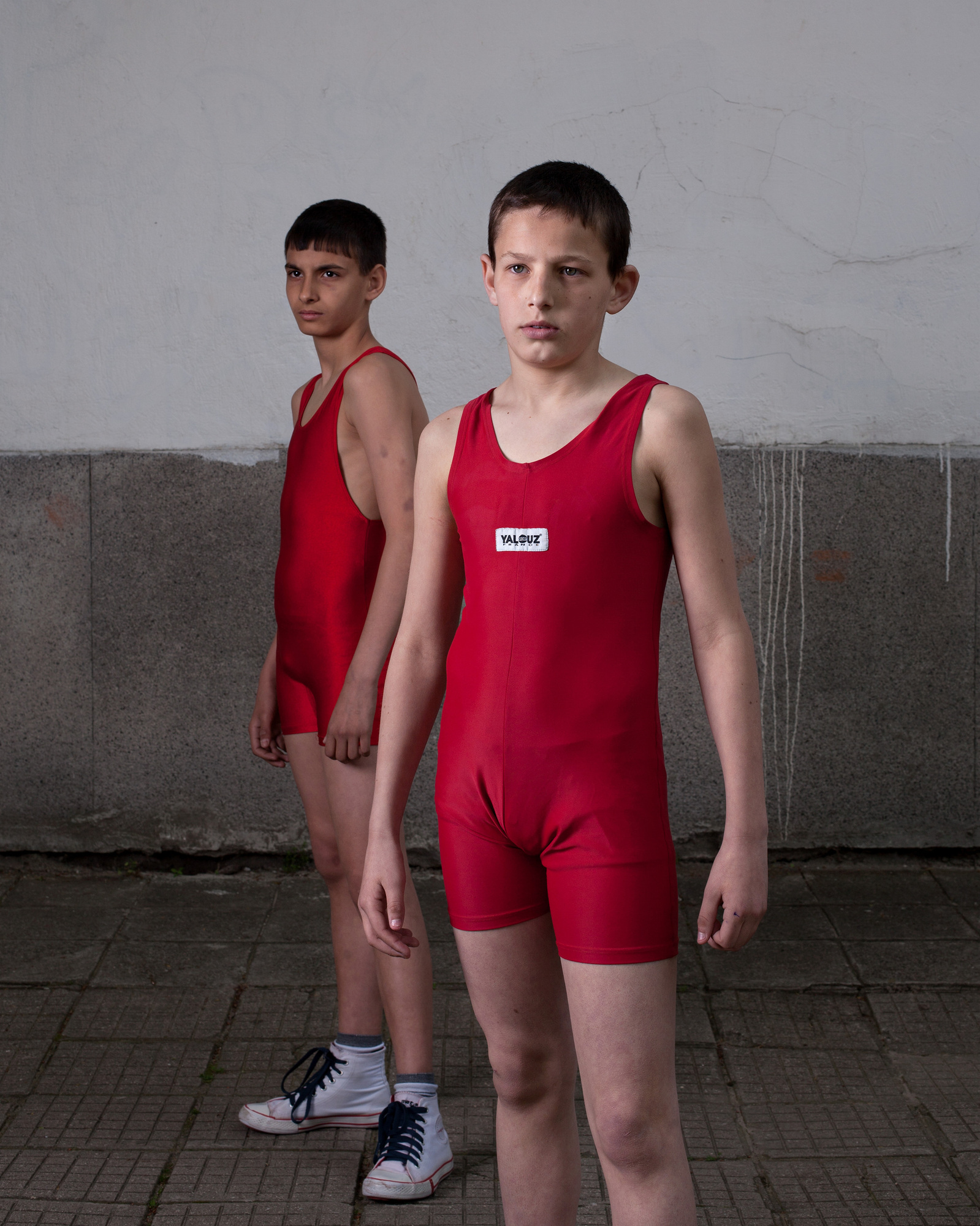Série de portraits de sportifs bulgares; " Gymnast and Wrestler".