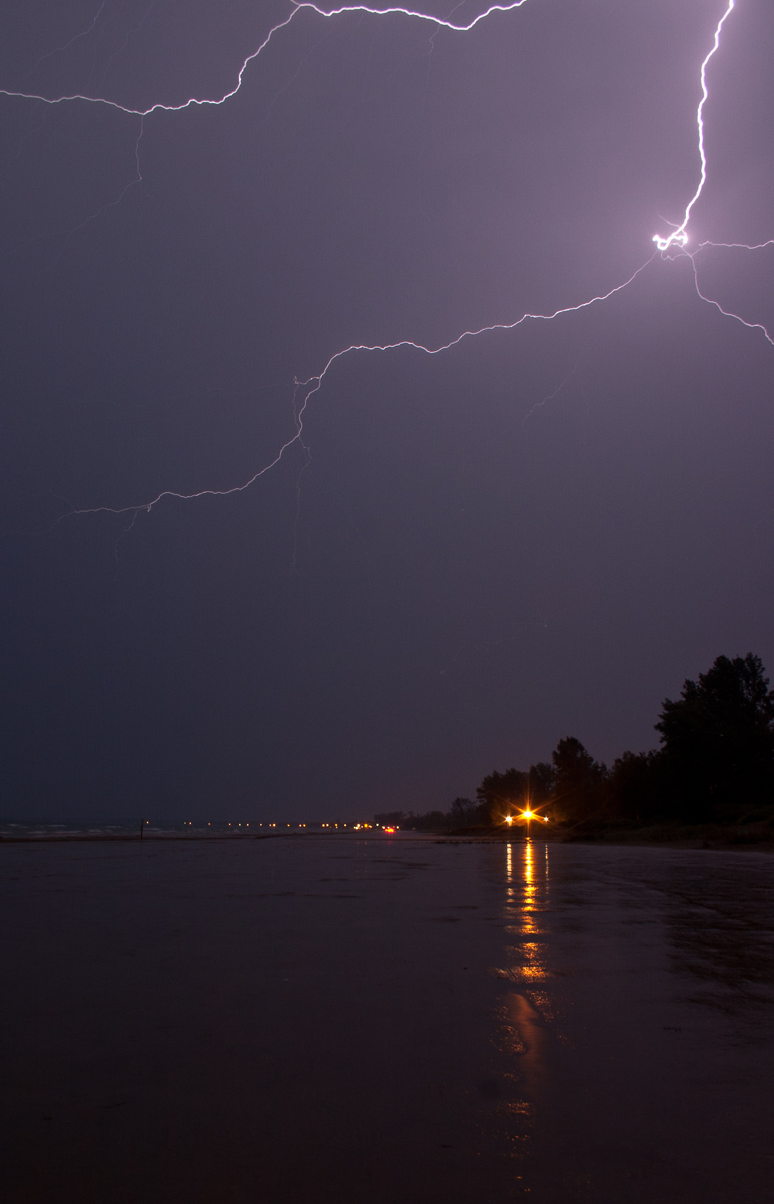 A lightning bolt strikes over Sauble Beach