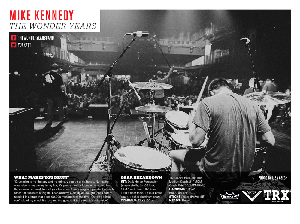 Feature of the Mike Kennedy of the Wonder Years in concert in Alternative Press 
Magazine by Boston music photographer Lisa Czech