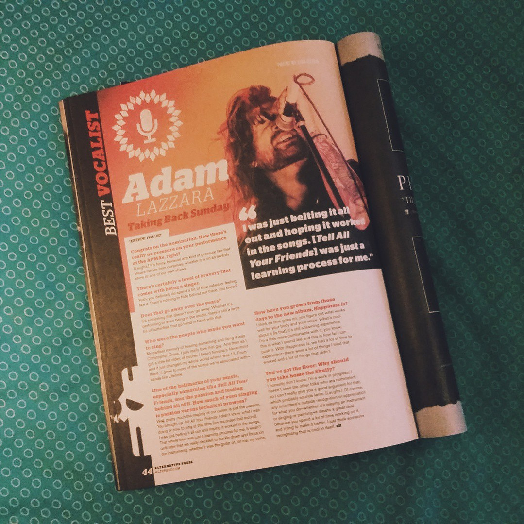 Photo of Adam Lazzara in concert in Alternative Press 
Magazine by Boston music photographer Lisa Czech