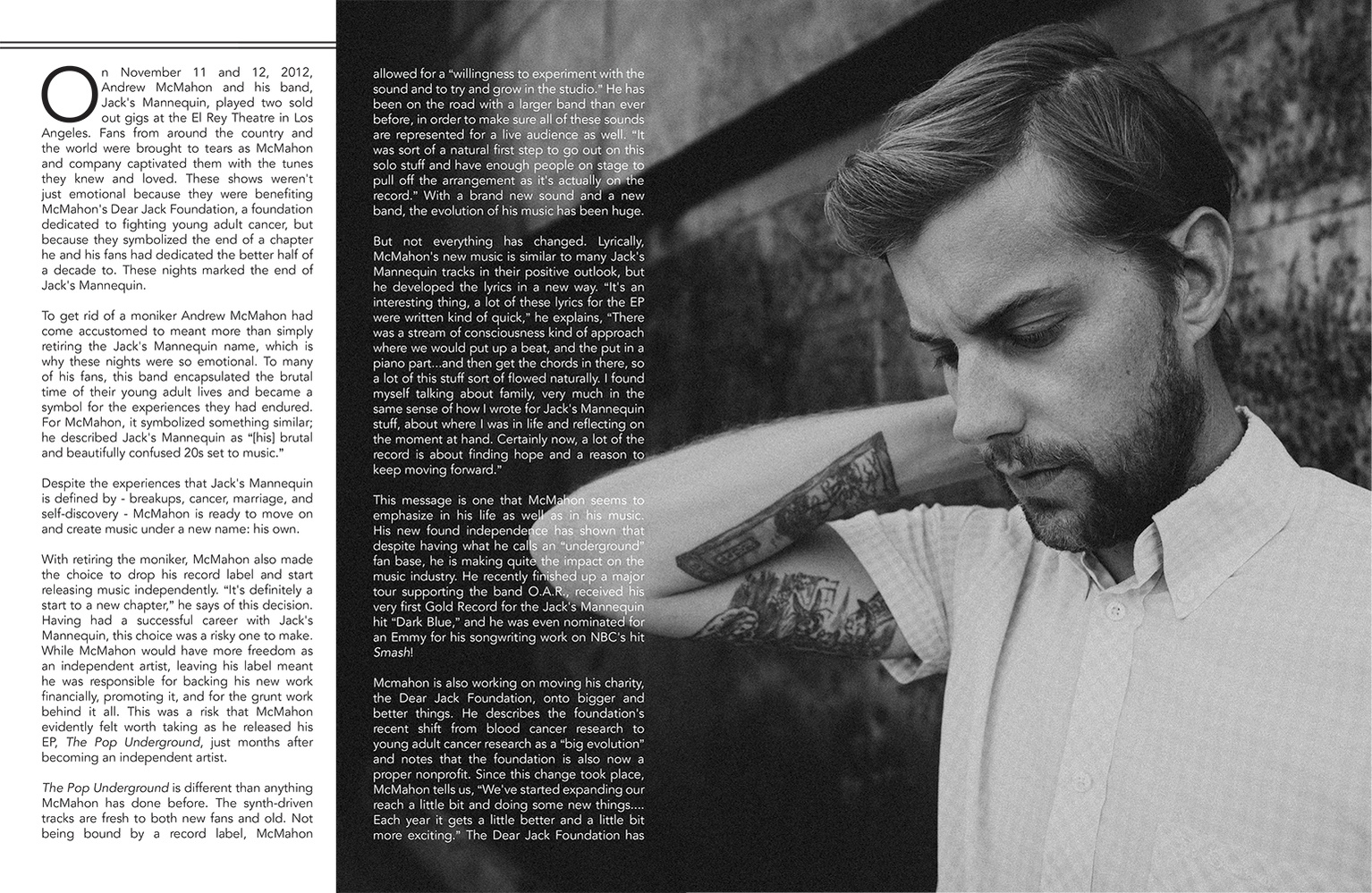 Feature of Andrew McMahon in Amplified 
Magazine by Boston music photographer Lisa Czech