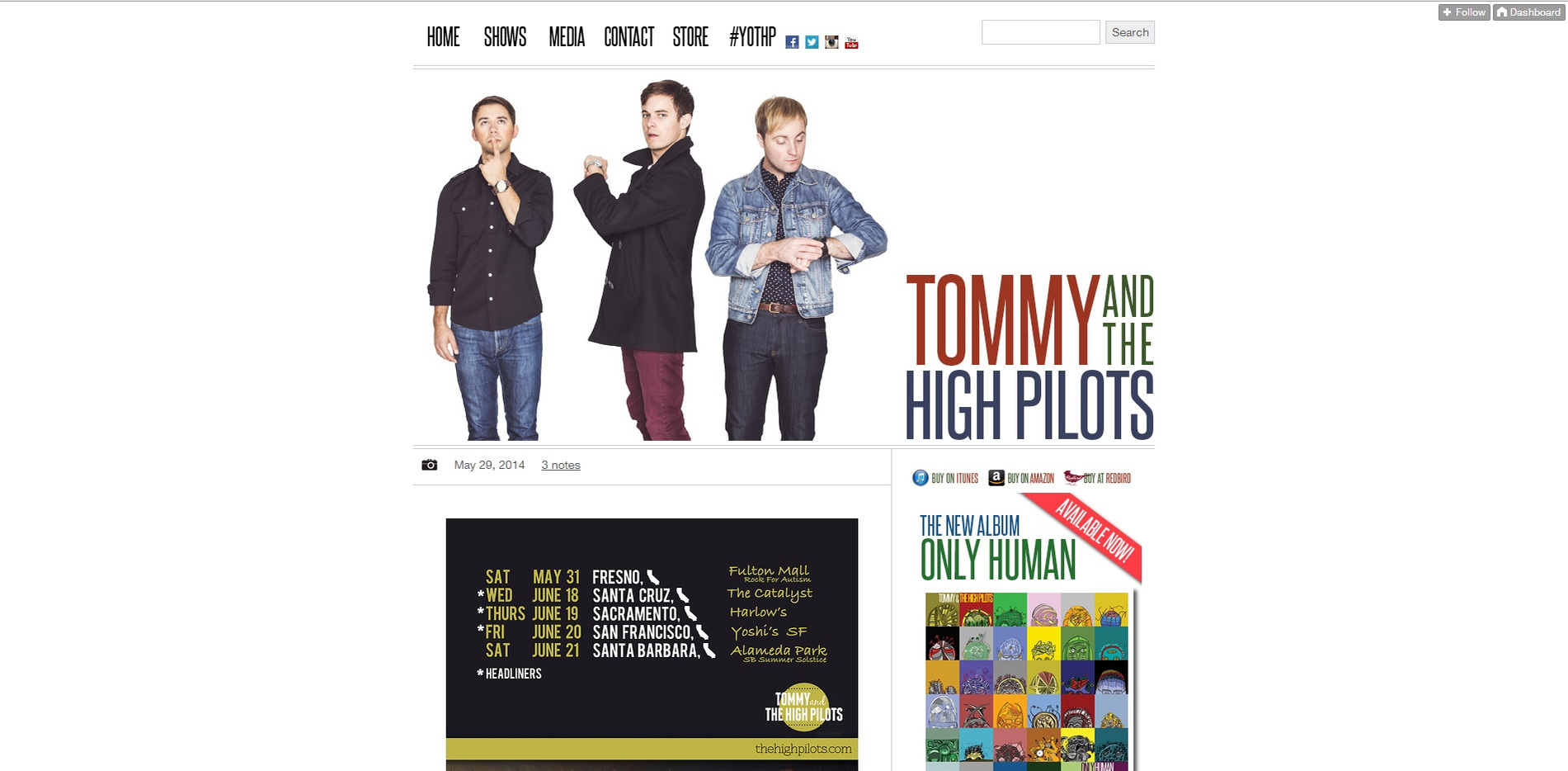 Splash page for Tommy & the High Pilots by Boston music photographer Lisa Czech