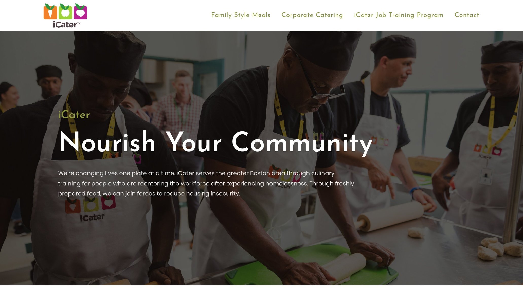 Splash page for Pine Street Inn's iCater company by Boston commercial photographer Lisa Czech