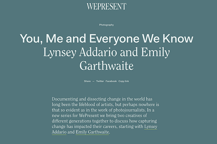 Emily Garthwaite is interviewed for WePresent and WeTransfer about Iraq with Lynsey Addario