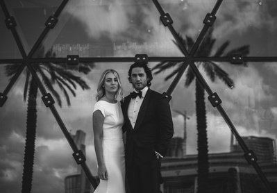 Stylish bride in black and white, exuding confidence and elegance, captured by a Connecticut wedding photographer.