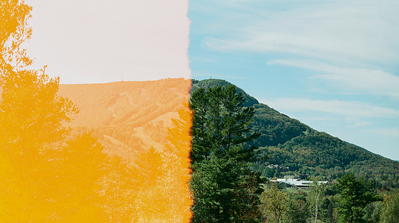 Film photograph of mountains with artistic light leaks, captured by a Connecticut wedding photographer.