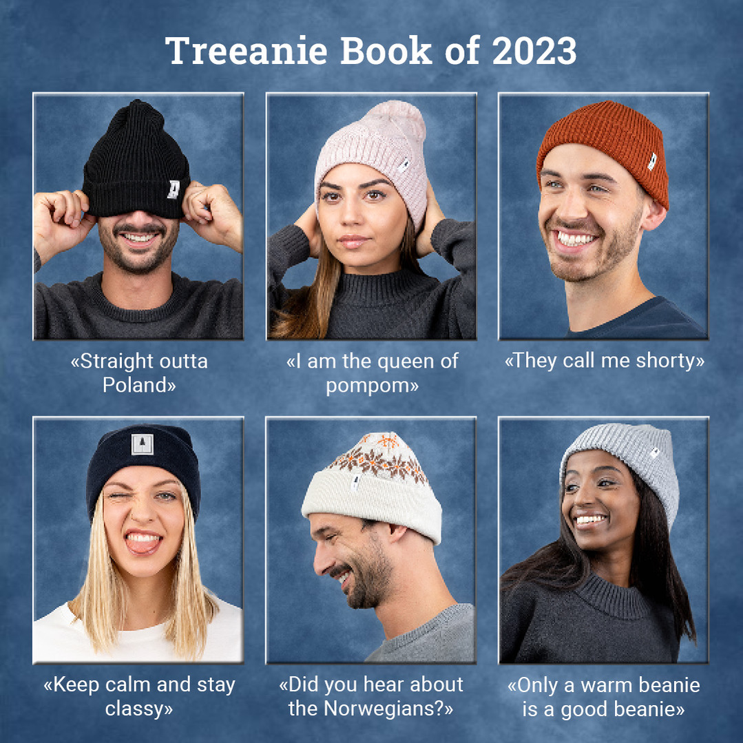 Ad, welche wie ein Yearbook gestaltet ist, mehrere Portraits von Personen mit Mütze und eine College-Yearbook Hintergrund.