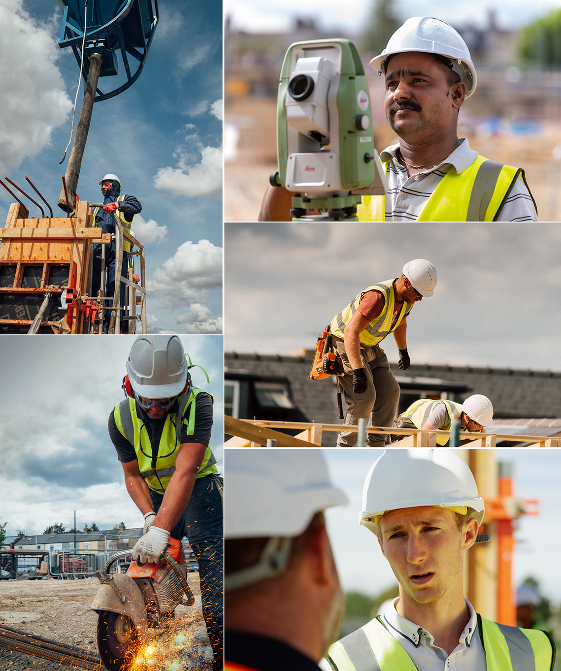 Site Photography, construction photography in Cardiff, Swansea, Newport and Bristol. Site photography for stakeholder communication. A collage of images of builders for stakeholder communications