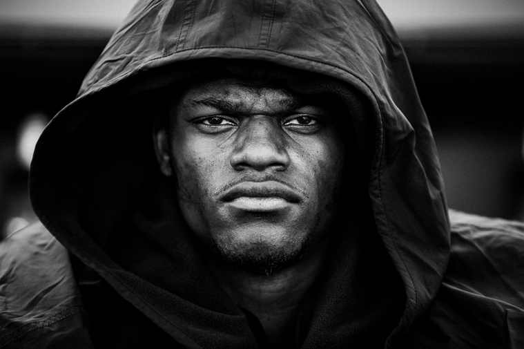 This is an image of the Baltimore Ravens' quarterback Lamar Jackson shot by Shawn Hubbard.