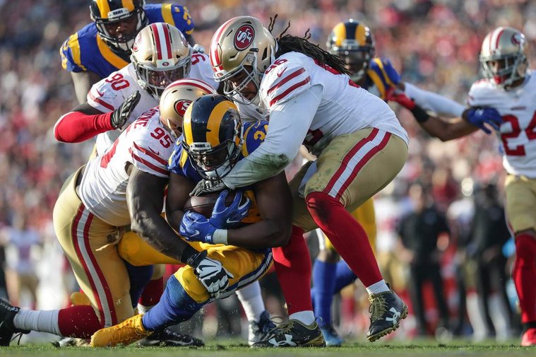 A game action image shot by San Francisco 49ers team photographer Terrell Lloyd.