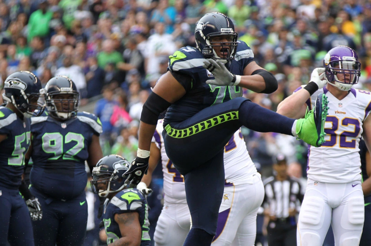A celebration photo shot by Seattle Seahawks photographer Corky Trewin.
