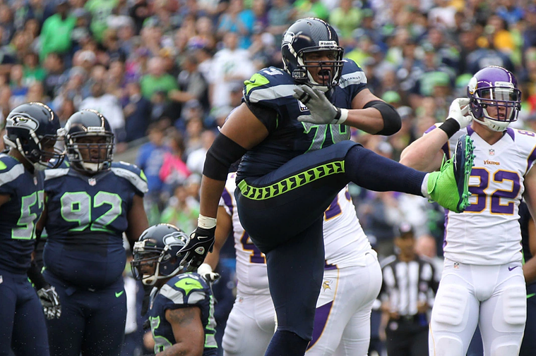 A celebration photo shot by Seattle Seahawks photographer Corky Trewin.