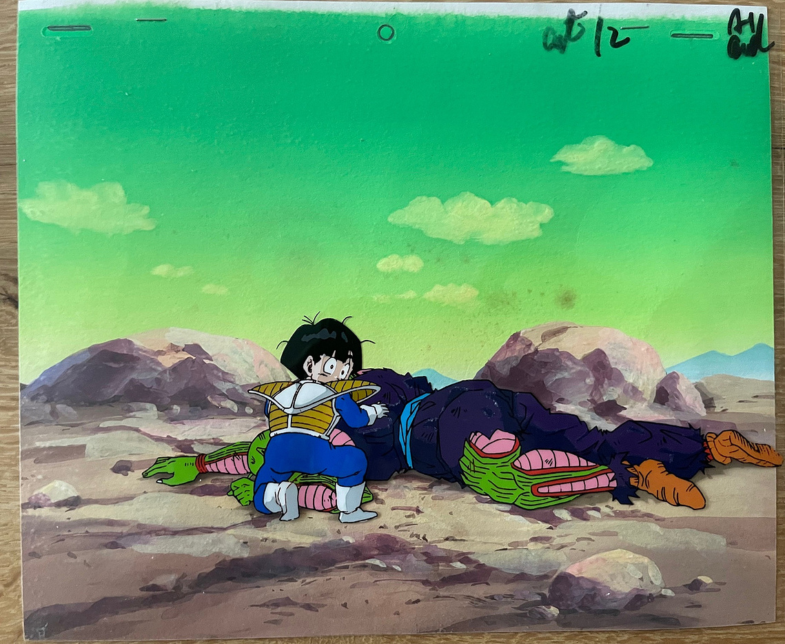son gohan, piccolo, dragon ball cel original animation handpainted matching background