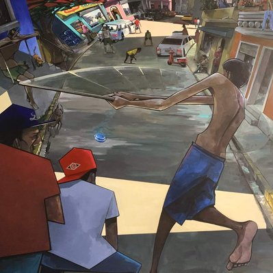 Vitilla, Baseball, swing, strike out, painting, Artwork. artworks, Santo Domingo, paint, kids, Playing, Streets, Neighbourhood, Peter Farmer, Art, Caribbean, Dominican Republic,  