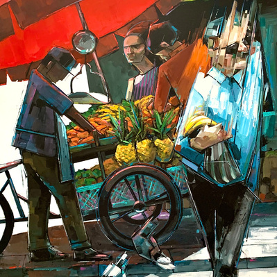 painting, Peter Farmer, artist, artwork, Latin America, sun, Fruit, Fruit cart, art, cool new, paint, Santo Domingo, Dominican republic, Culture, Latin Culture,