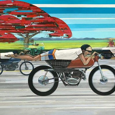 Speed, Motorcycle, police, Culture, Latin Culture, Painting, Arts, Artworks, Artwork, Peter Farmer, Painting, youth, Flamboyant, Delonix regia, racing,