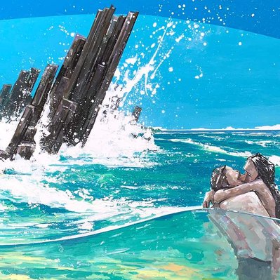 Love, Kiss, beech, beach, waves, hug, ocean, sand, rocks, mountains, Peter Farmer, Artwork, arts, Dominican republic, 