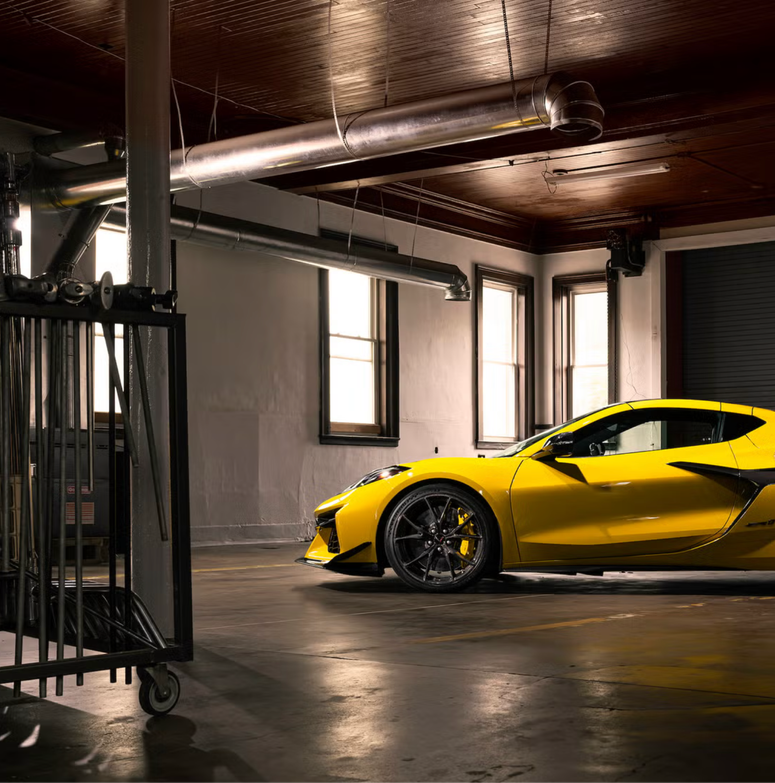 Corvette photographed for an editorial assignment from Road and Track Magazine. Photography took place at Detroit Rental Photography Studio with drive in capabilities suitable for shooting cars trucks and vehicles