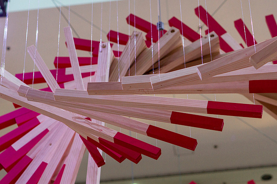 chinese new year 2018, fortune circle, market city, Sydney art installation, australian installation artist, chinese fortune sticks, CNY 2018, wood helical circle sculpture, wood helical spiral sculpture, suspended installation, artist Melissa carey