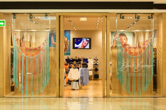 Seafolly art installation, seafolly window installation, seafolly australia, installation artist Sydney, suspended installation, art installation Sydney, art installation Australia, macramé art installation, 