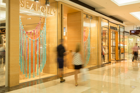 Seafolly art installation, seafolly window installation, seafolly australia, installation artist Sydney, suspended installation, art installation Sydney, art installation Australia, macramé art installation, 