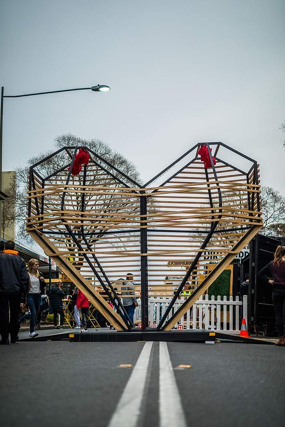 Artist Melissa Carey, Sydney Artist, Female Australian Artist, contemporary artist, installation artist Sydney, suspended installation, art installation Sydney, art installation Australia, public art Australia, timber art sculpture, wood heart sculpture, 