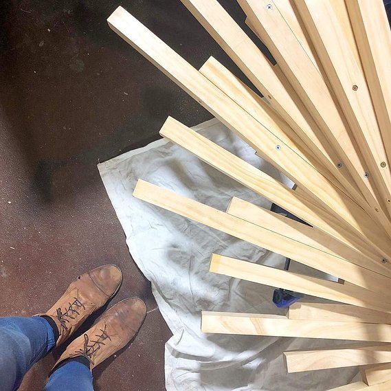 australian installation artist, parametric sculpture, timber helical spiral sculpture, artist Melissa carey, spiral sculpture, timber spiral art, wood spiral art, Australian contemporary artist, Strand ephemera 2019, sculpture festival art