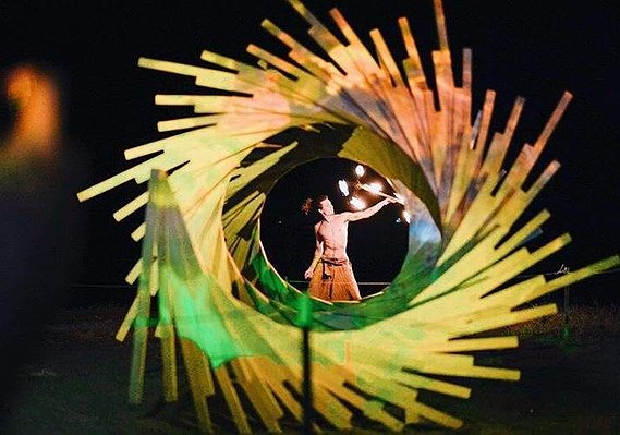 video projection art, parametric sculpture, timber helical spiral sculpture, artist Melissa carey, spiral sculpture, timber spiral art, wood spiral art, Australian contemporary artist, Strand ephemera 2019, sculpture festival art