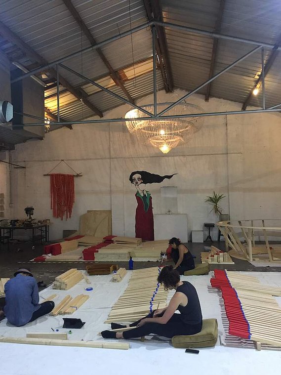 chinese new year 2018, fortune circle, market city, Sydney art installation, australian installation artist, chinese fortune sticks, CNY 2018, wood helical circle sculpture, wood helical spiral sculpture, suspended installation, artist Melissa carey