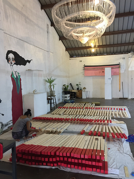 chinese new year 2018, fortune circle, market city, Sydney art installation, australian installation artist, chinese fortune sticks, CNY 2018, wood helical circle sculpture, wood helical spiral sculpture, suspended installation, artist Melissa carey