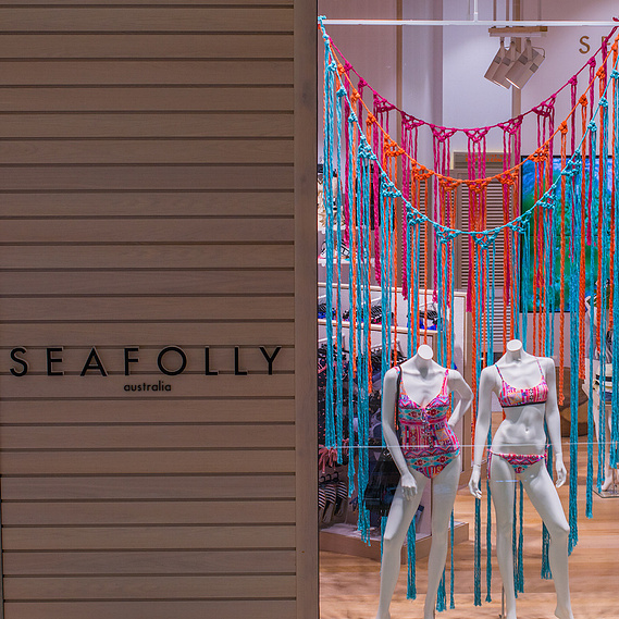 Seafolly art installation, seafolly window installation, seafolly australia, installation artist Sydney, suspended installation, art installation Sydney, art installation Australia, macramé art installation, 
