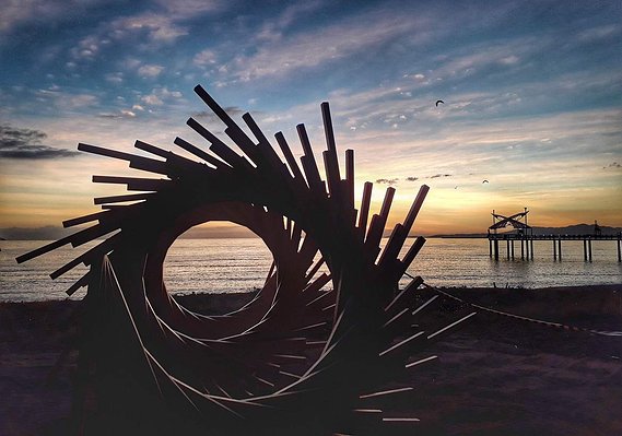 australian installation artist, parametric sculpture, timber helical spiral sculpture, artist Melissa carey, spiral sculpture, timber spiral art, wood spiral art, Australian contemporary artist, Strand ephemera 2019, sculpture festival art
