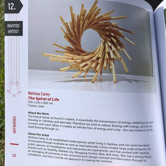 australian installation artist, parametric sculpture, timber helical spiral sculpture, artist Melissa carey, spiral sculpture, timber spiral art, wood spiral art, Australian contemporary artist, Strand ephemera 2019, sculpture festival art
