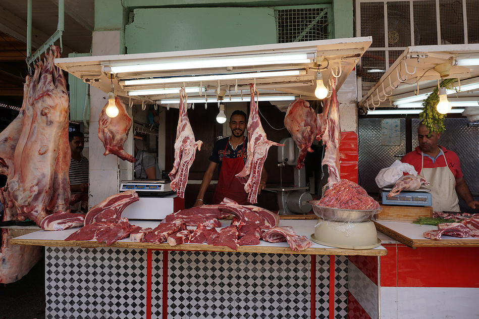 Butchers in Oujda’s meat market selling meat cut from whole carcasses. When business is slow, the butchers may not be able to afford to purchase full carcasses from the abattoir to sell at the market.Photo Credit: Morocco World News/ Ann Seymour