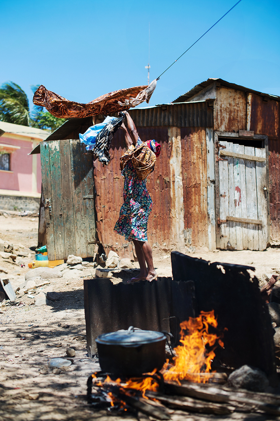A woman going about her daily chores in Madagascar. 
