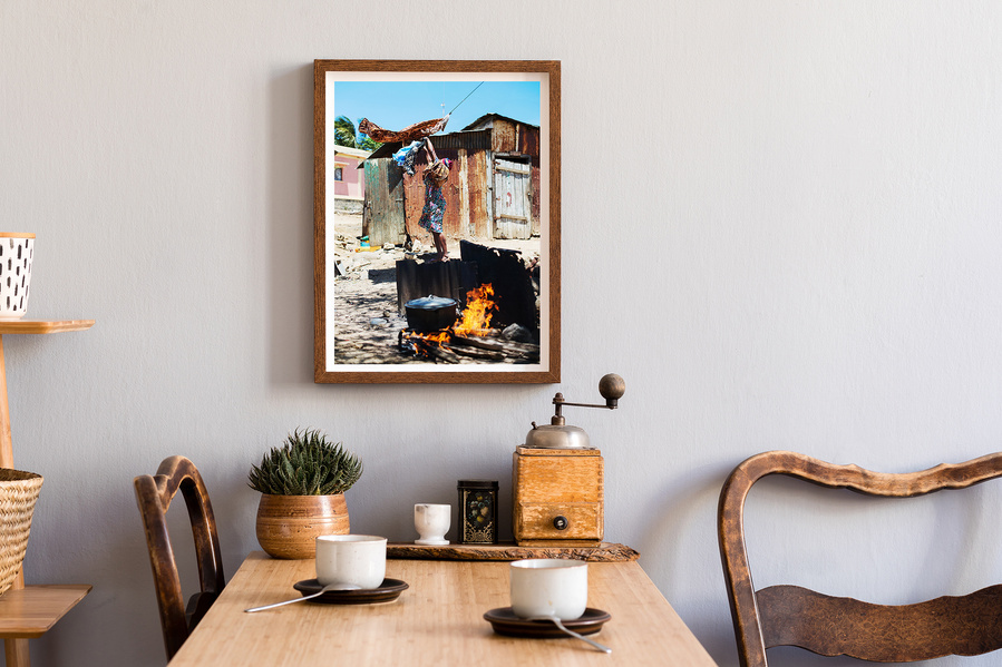 A fine art print from a cooking scene in Africa.