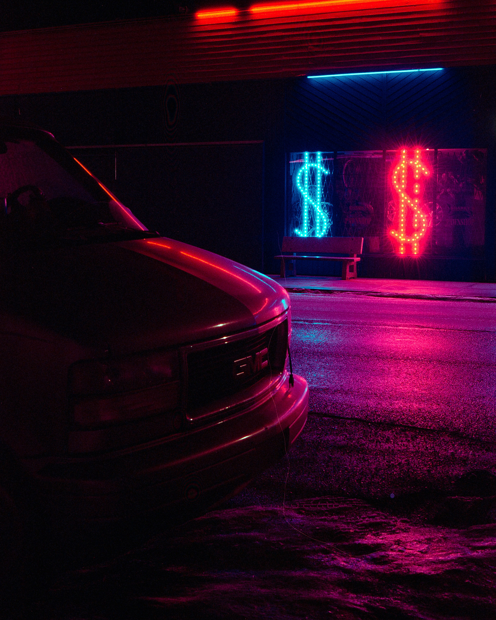 Cameron Eng shooting Cinestill 800T 120 film on my medium format film camera Pentax 67. Night time photography in Calgary. All photos by Cam Eng