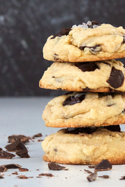 NYC cookie photographer capturing chocolate chip cookie stack.