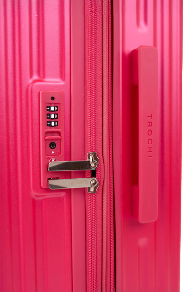 Product close-up of zipper and handle on luggage, shot in NYC studio.