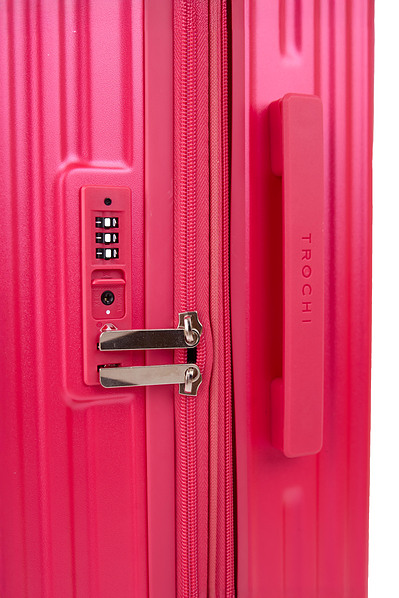 Product close-up of zipper and handle on luggage, shot in NYC studio.